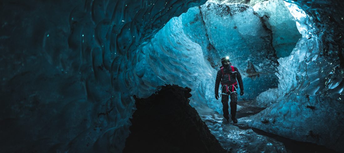 blue ice cave on South Coast tour in Iceland