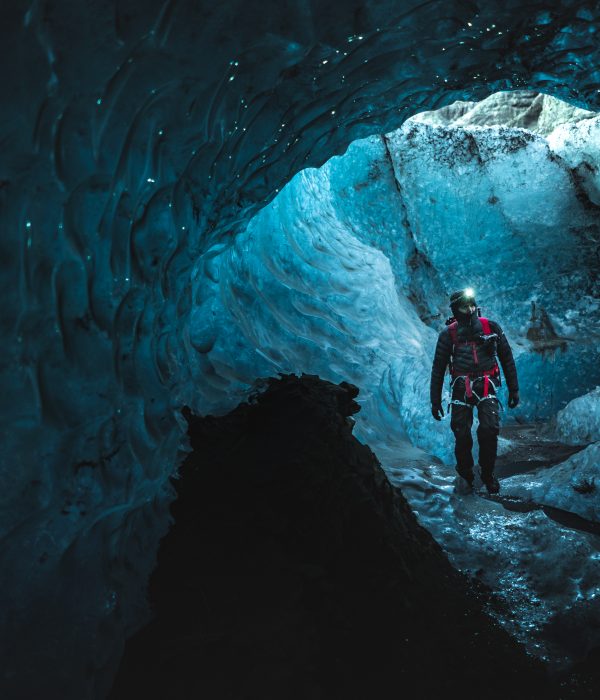 blue ice cave on South Coast tour in Iceland