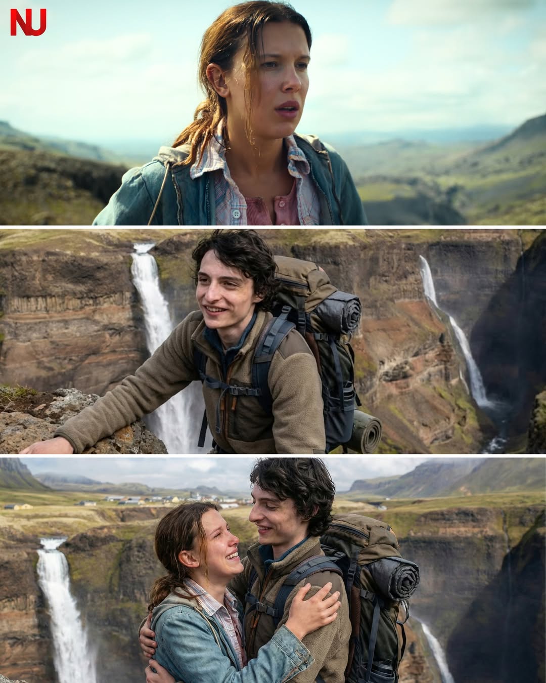 Couple at scenic waterfall location.